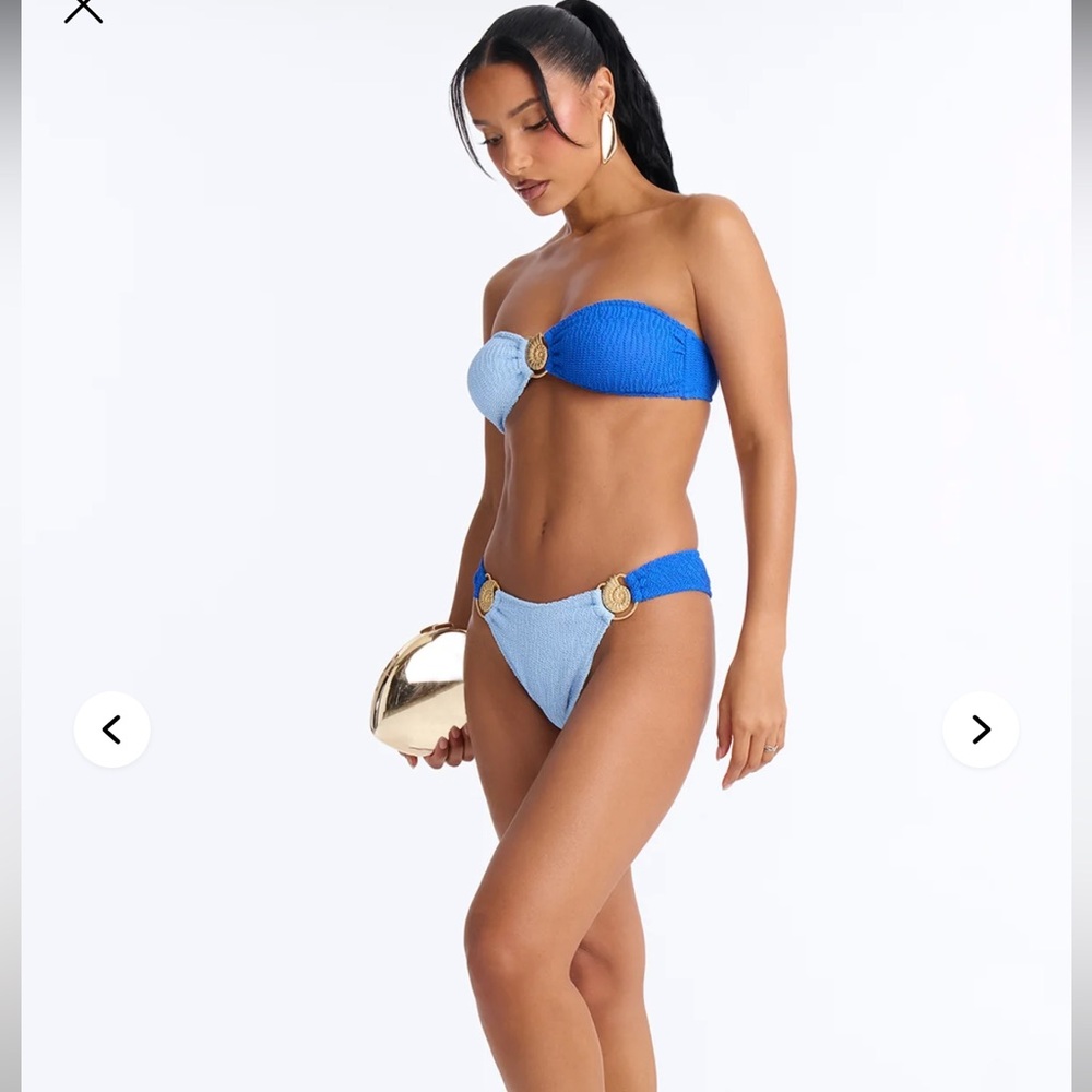 Two-Tone Blue Bikini with Gold shell Accents